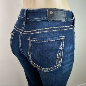 Silver Suki Mid Rise Straight Jeans Womens 29 x 32 Blue Dark Wash Stretch Denim